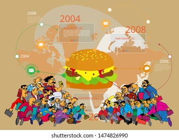 Infographics template with business cartoon character, vector