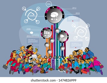 Infographics template with business cartoon character, vector