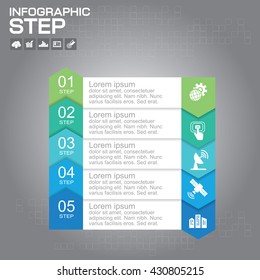 Infographics template for business, education, web design, banners, brochures, flyers. Vector illustration. Set of labels with five steps