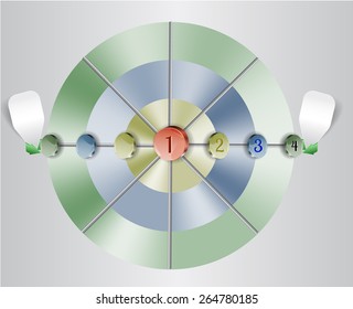 Infographics template with circular diagrams, buttons and numbers