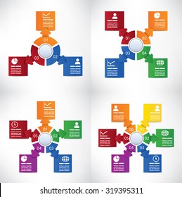 infographics template collection with four different diagrams