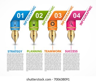 Infographics template with colored ink pen in the form of ribbons