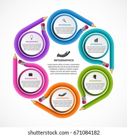 Infographics template with colored pencil. Infographics for business presentations or information banner.