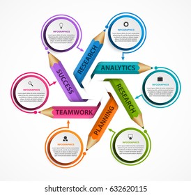 Infographics template with colored pencil in the form of ribbons.