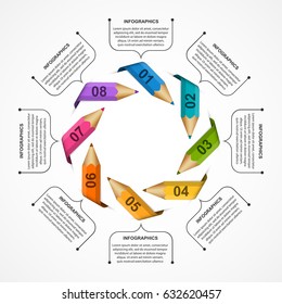 Infographics template with colored pencil in the form of ribbons.