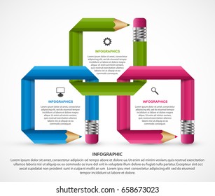 Infographics template with colored pencil in the form of ribbons.