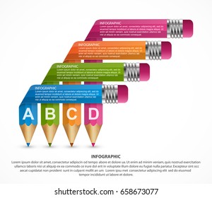 Infographics template with colored pencil in the form of ribbons.