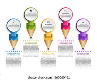 Infographics template with colored pencil in the form of ribbons.