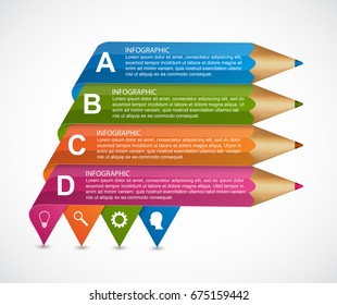 Infographics template with colored pencil in the form of ribbons.