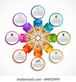 Infographics template with colored pencil in the form of ribbons