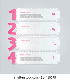 Infographics template design for presentation, infochart, web banner, business, brochure, button. Editable vector illustration. Pink color.