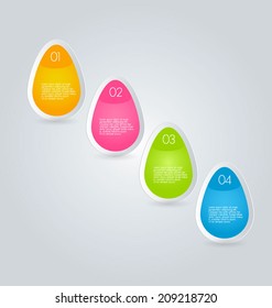Infographics template design for website banners, business, brochure. Editable vector illustration. Drop style. Orange, Pink, blue, green.