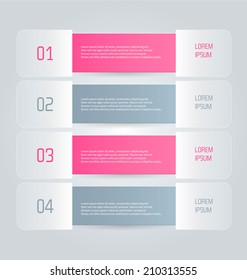 Infographics template, design for website banners, business, brochure. Editable vector illustration. Two colored pink and grey.