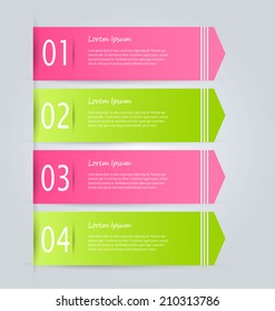 Infographics template, design for website banners, business, brochure. Editable vector illustration. Two colored pink and green.