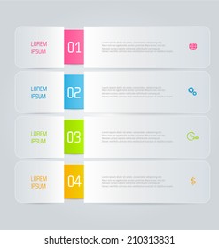 Infographics template, design for website banners, business, brochure. Editable vector illustration. Pink, blue, green, orange colors.