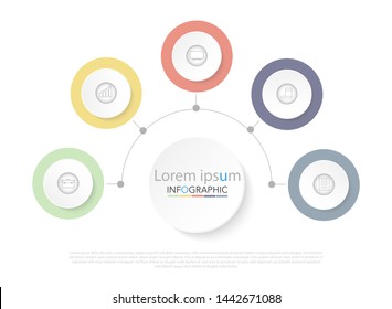 Infographics template five circular options, Thin line design.