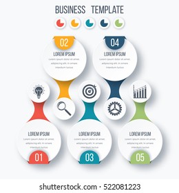 Infographics template five options with circles. Can be used for workflow layout, diagram, number options, step up options, web design, presentations