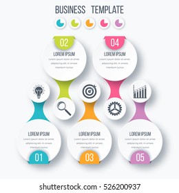 Infographics template five options with circles. Can be used for workflow layout, diagram, number options, step up options, web design, presentations
