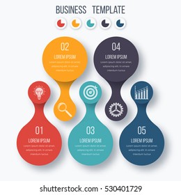 Infographics template five options with circles. Can be used for workflow layout, diagram, number options, step up options, web design, presentations