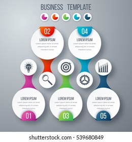 Infographics template five options with circles. Can be used for workflow layout, diagram, number options, step up options, web design, presentations