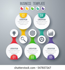 Infographics template five options with circles. Can be used for workflow layout, diagram, number options, step up options, web design, presentations
