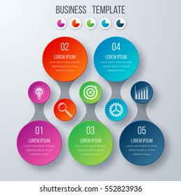 Infographics template five options with circles. Can be used for workflow layout, diagram, number options, step up options, web design, presentations