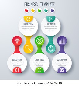 Infographics template five options with circles. Can be used for workflow layout, diagram, number options, step up options, web design, presentations