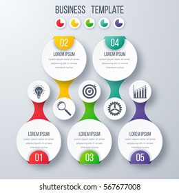 Infographics template five options with circles. Can be used for workflow layout, diagram, number options, step up options, web design, presentations