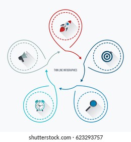 Infographics template five options with circles. Can be used for workflow layout, diagram, number options, step up options, web design, presentations