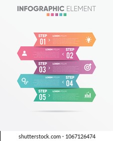 Infographics template of five steps on banner arrow