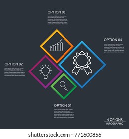 Infographics template four options with bright color 
square, for business presentation, vector illustration