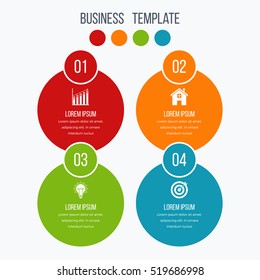 Infographics template four options with circles. Can be used for workflow layout, diagram, number options, step up options, web design, presentations