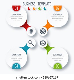Infographics template four options with circles. Can be used for workflow layout, diagram, number options, step up options, web design, presentations