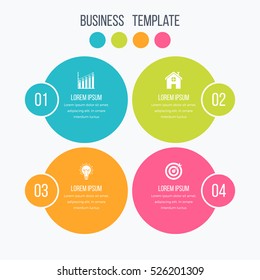 Infographics template four options with circles. Can be used for workflow layout, diagram, number options, step up options, web design, presentations