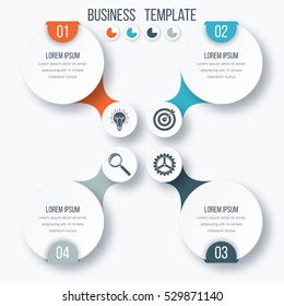 Infographics template four options with circles. Can be used for workflow layout, diagram, number options, step up options, web design, presentations