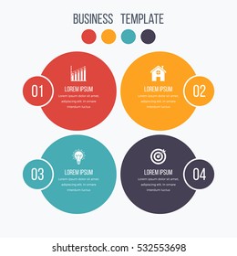 Infographics template four options with circles. Can be used for workflow layout, diagram, number options, step up options, web design, presentations