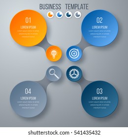 Infographics template four options with circles. Can be used for workflow layout, diagram, number options, step up options, web design, presentations