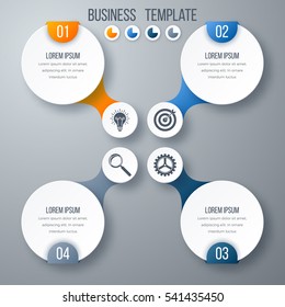 Infographics template four options with circles. Can be used for workflow layout, diagram, number options, step up options, web design, presentations