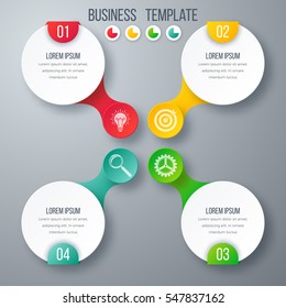 Infographics template four options with circles. Can be used for workflow layout, diagram, number options, step up options, web design, presentations