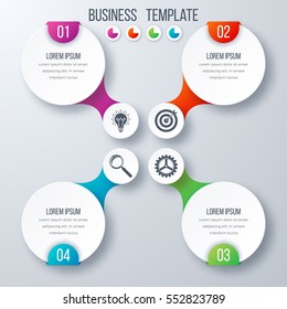Infographics template four options with circles. Can be used for workflow layout, diagram, number options, step up options, web design, presentations