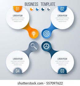 Infographics template four options with circles. Can be used for workflow layout, diagram, number options, step up options, web design, presentations