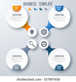 Infographics template four options with circles. Can be used for workflow layout, diagram, number options, step up options, web design, presentations
