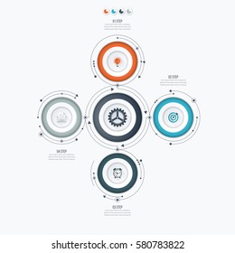 Infographics template four options with circles. Can be used for workflow layout, diagram, number options, step up options, web design, presentations
