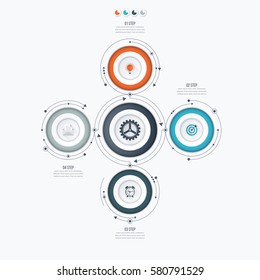 Infographics template four options with circles. Can be used for workflow layout, diagram, number options, step up options, web design, presentations