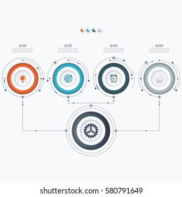 Infographics template four options with circles. Can be used for workflow layout, diagram, number options, step up options, web design, presentations
