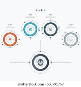 Infographics template four options with circles. Can be used for workflow layout, diagram, number options, step up options, web design, presentations