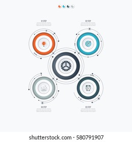 Infographics template four options with circles. Can be used for workflow layout, diagram, number options, step up options, web design, presentations