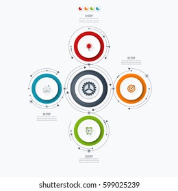 Infographics template four options with circles. Can be used for workflow layout, diagram, number options, step up options, web design, presentations