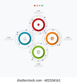 Infographics template four options with circles. Can be used for workflow layout, diagram, number options, step up options, web design, presentations