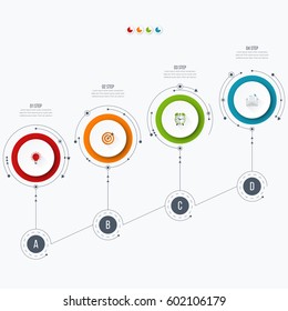 Infographics template four options with circles. Can be used for workflow layout, diagram, number options, step up options, web design, presentations